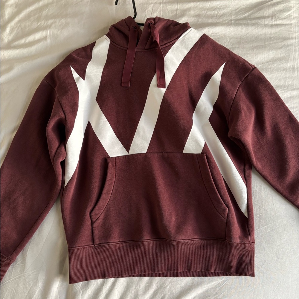 Burgundy Hoodie with White Geometric Design